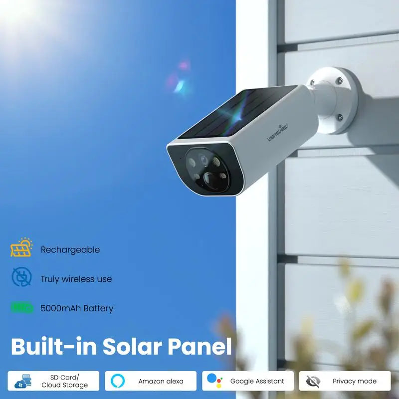 Wansview 2.4Ghz WiFi Home Security Cameras Continuous Solar Power - Security Cameras Wireless for Outdoor, SD/Cloud Storage