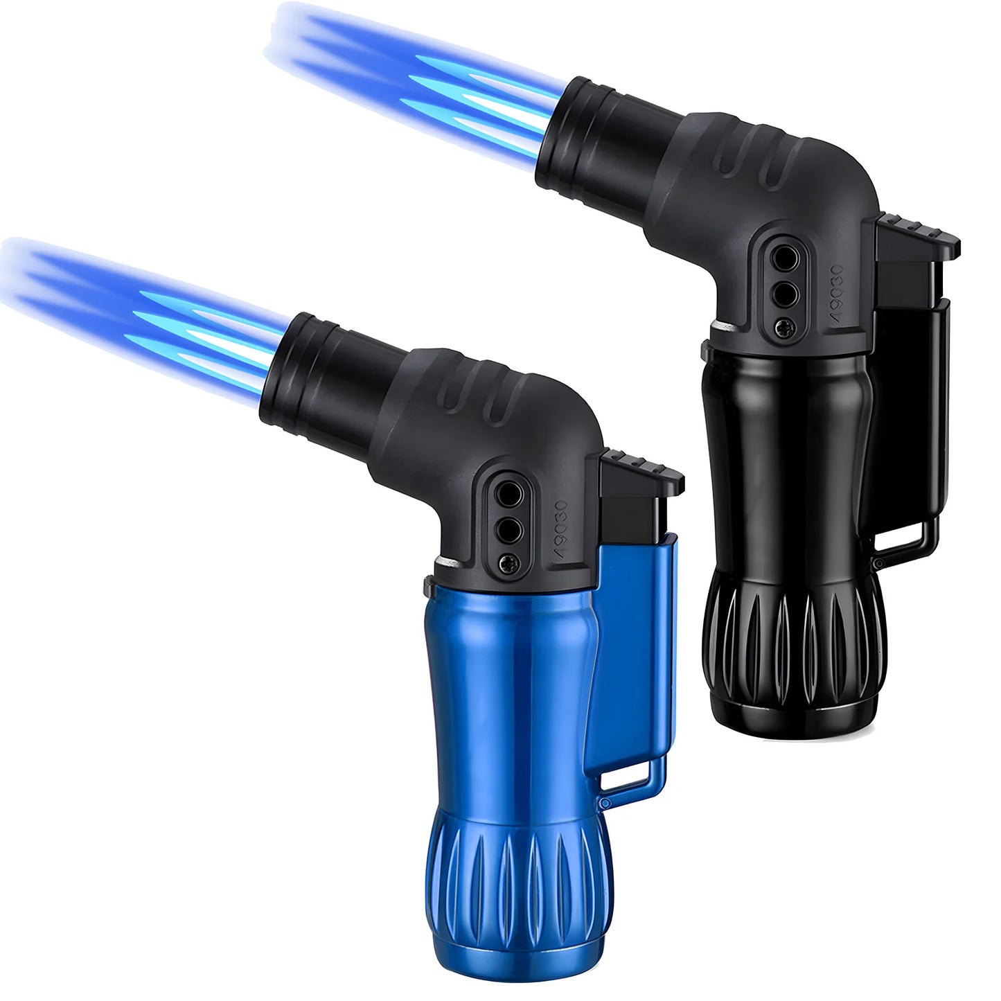 2pcs/Set Triple Jet Flame Torch Lighter Bend Head Design Refillable Butane Gas,