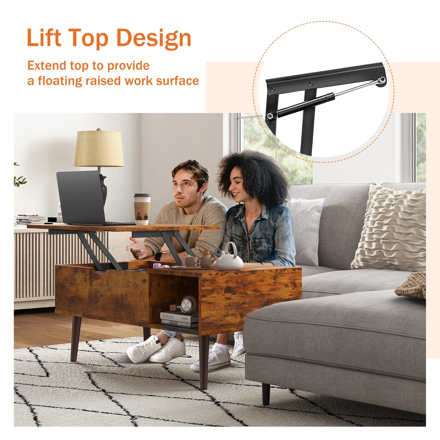 JHK Lift Top Coffee Tables For Living Room 39.37"x19.7" Desk Tea Wood Adjustable Storage Shelf Easy Lift