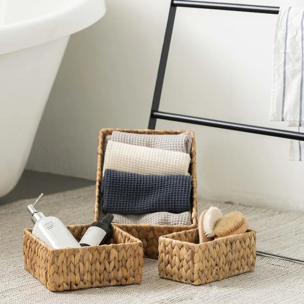 Wicker Baskets for Organizing 3Pack, Large and Small Wicker Storage Baskets Set, Hand Woven Baskets for Storage, Natural Water