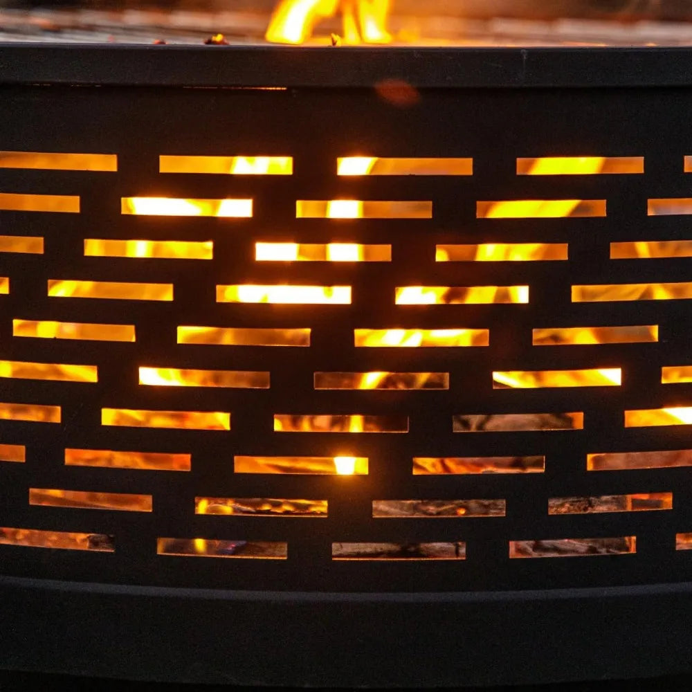 26" Wood Burning Fire Pits with Grill & Lid,