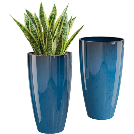 21 inch Tall Planters for Indoor & Outdoor Plants, 2 Pack Sturdy Plant Tree Pots for Front Porch Patio Deck Living Room Decor