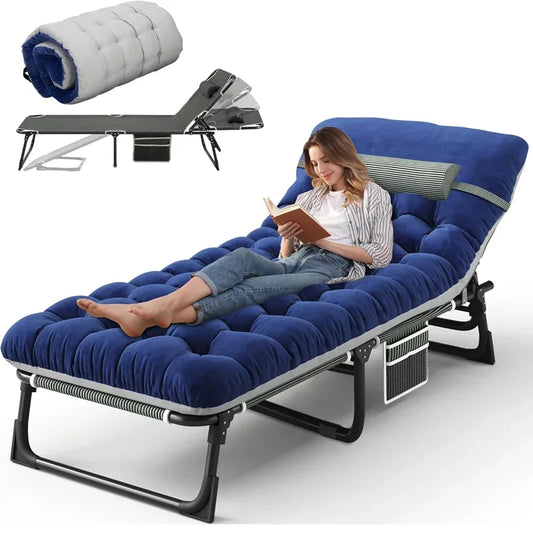 with Mattress, 4-Position Folding Camping Bed Hold up 330lbs, Portable Sleeping Cot for Camp, Beach, Patio