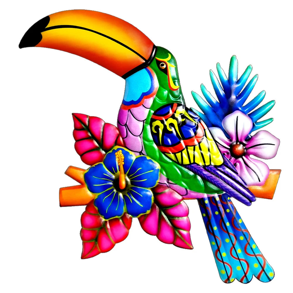 Iron Toucan Birds Wall Art Garden Iron Pendant Toucan Ornament for Fence