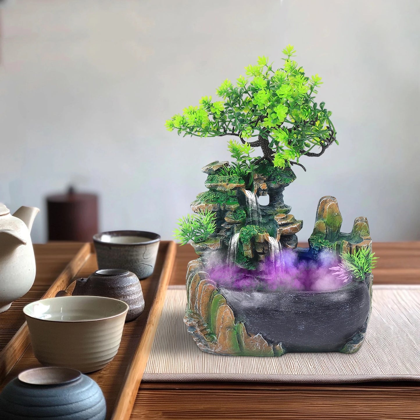 Desktop Fountain With Light Base & Power Line Tabletop Fountain  Rockery Resin