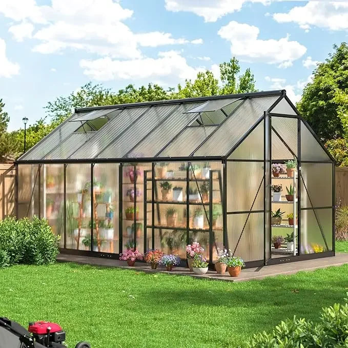 12x8 FT Polycarbonate Greenhouse with Roof Vent,