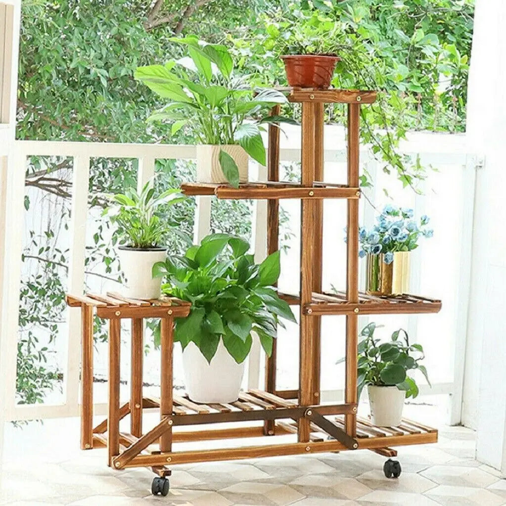 UNHO Wooden Plant Stand with Wheels