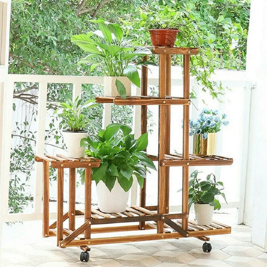 UNHO Wooden Plant Stand with Wheels