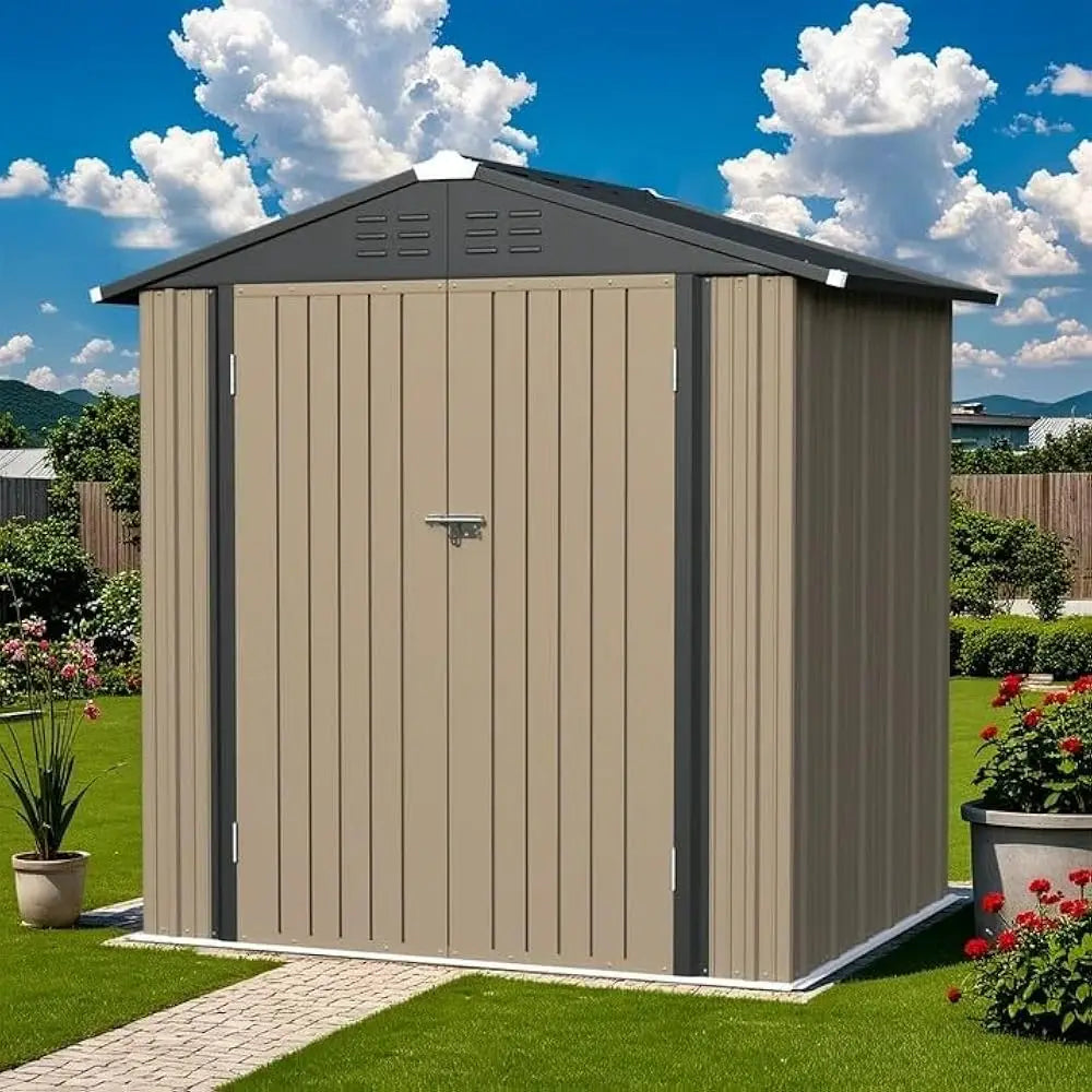 5×3FT Outdoor Storage Shed, Metal Patio Storaged Shed with Lockable Doors, Sheds & Outdoor Storages for Bike, Pool and Garden