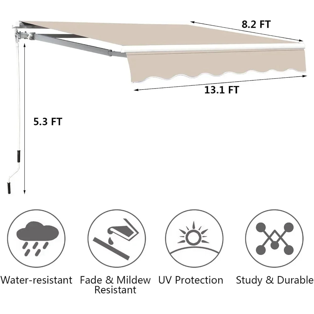 13.1'x8.2' Patio Awning,  Waterproof Polyester