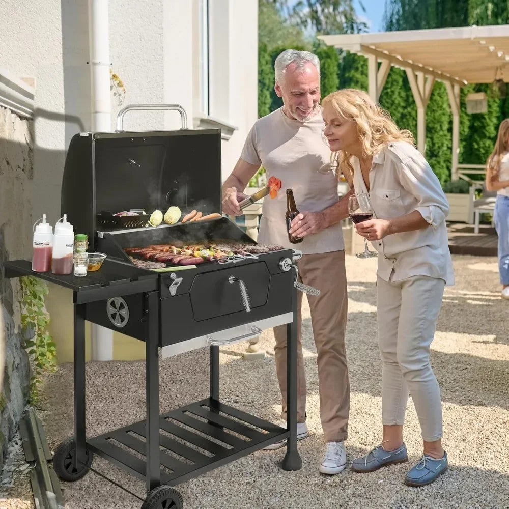 24-Inch Charcoal Grill with Foldable Side Table