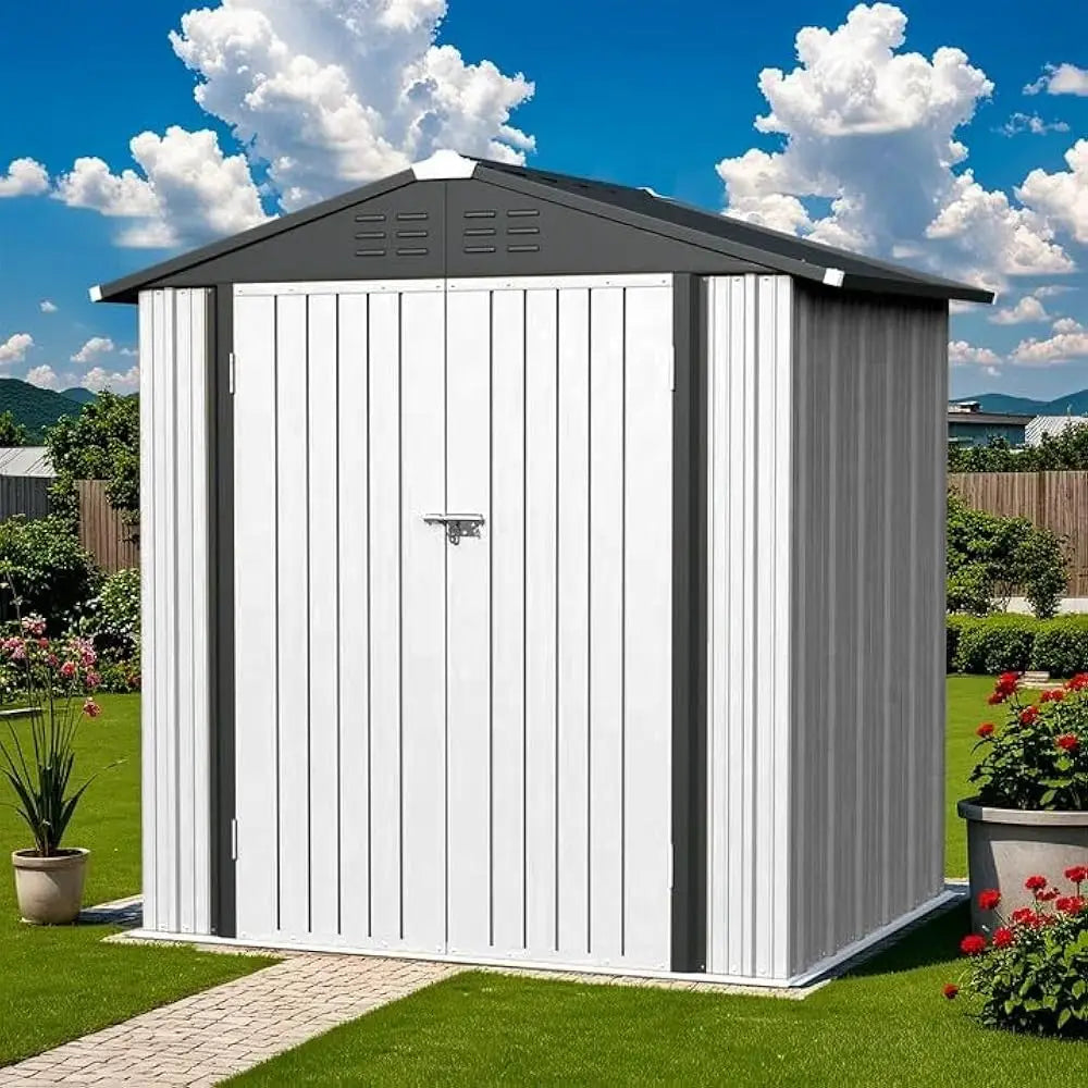 5×3FT Outdoor Storage Shed, Metal Patio Storaged Shed with Lockable Doors, Sheds & Outdoor Storages for Bike, Pool and Garden