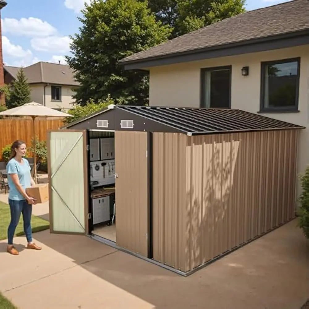 5×3FT Outdoor Storage Shed, Metal Patio Storaged Shed with Lockable Doors, Sheds & Outdoor Storages for Bike, Pool and Garden