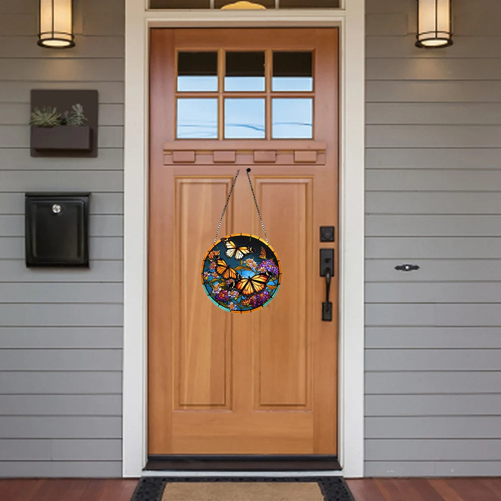 Suncatcher Home Decoration Panel with Chain and Hook Acrylic Abstract Orchid Waterproof for Garden Corridors