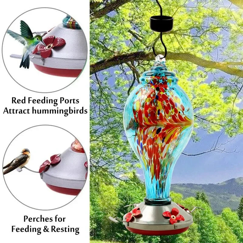 Colorful Hummingbird Food Feeder Hand Blown Glass Feeder  Water Feeding Bowl