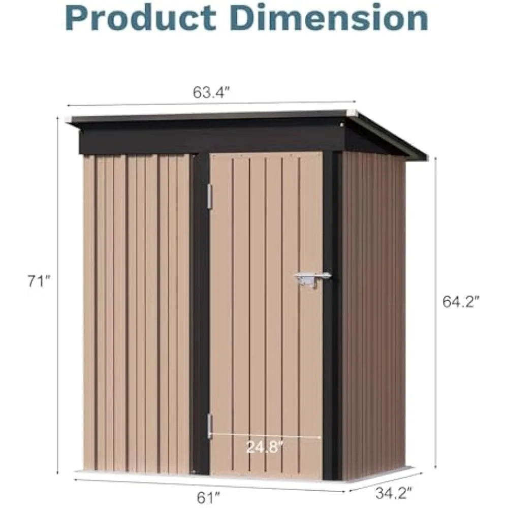 5×3FT Outdoor Storage Shed, Metal Patio Storaged Shed with Lockable Doors, Sheds & Outdoor Storages for Bike, Pool and Garden