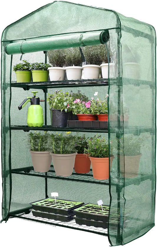 Garden 50% Extra Wide Mini Greenhouse 4 Tier Portable Plant Green House 40inWide -SturdyGardening Shelveswith PECover & Roll-Up