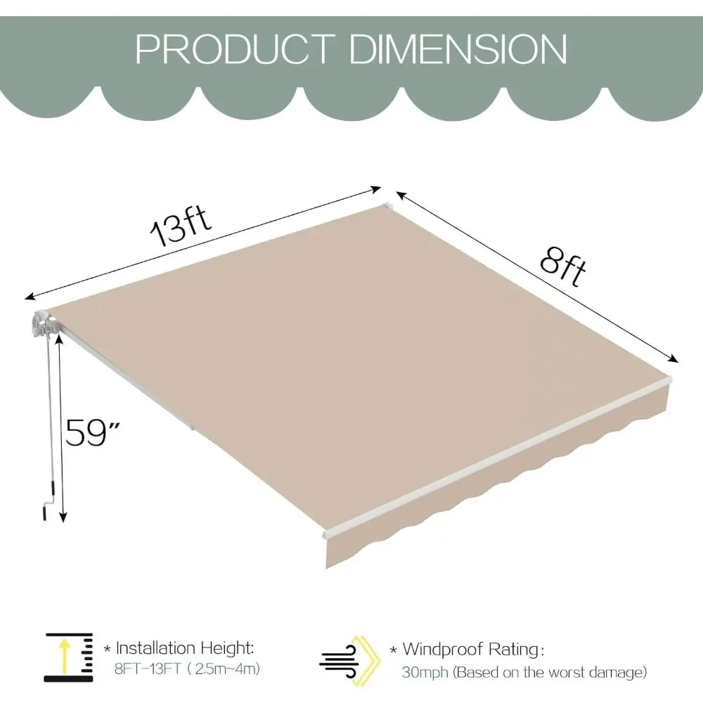 13'x8' Retractable Manual Awning