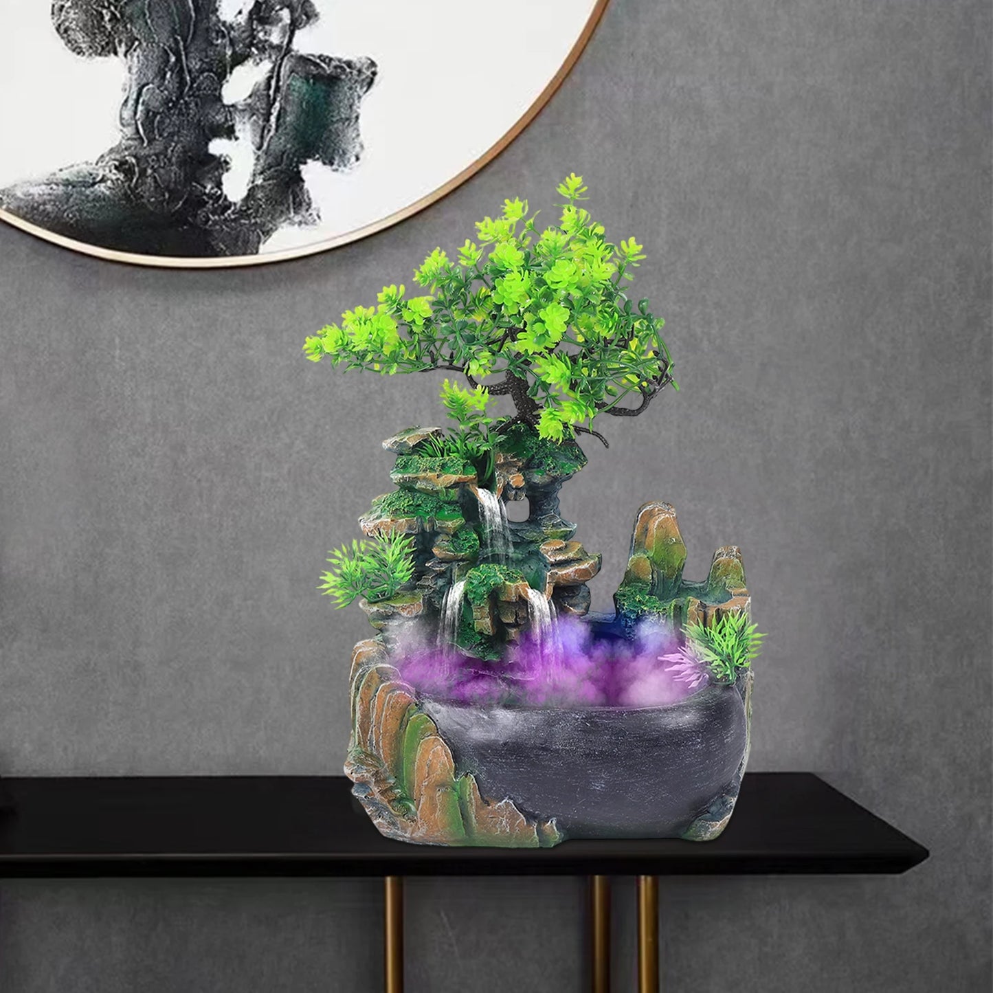 Desktop Fountain With Light Base & Power Line Tabletop Fountain  Rockery Resin