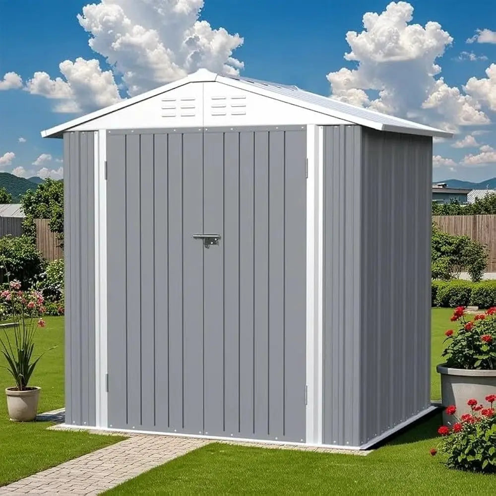 5×3FT Outdoor Storage Shed, Metal Patio Storaged Shed with Lockable Doors, Sheds & Outdoor Storages for Bike, Pool and Garden
