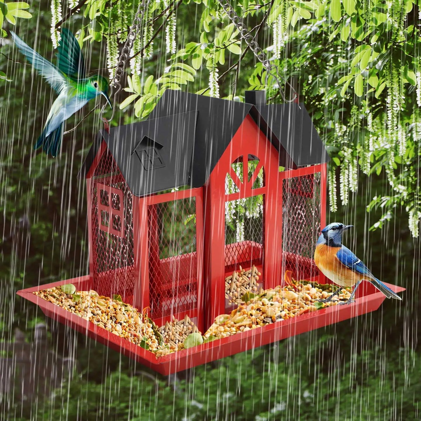 Suitable for Titles, Red Birds, Titles, Hummingbirds, Squirrel Protection and Weather-Resistant Metal Outdoor Garden Courtyard Decoration Bird Feeding Station, Gift for Use.