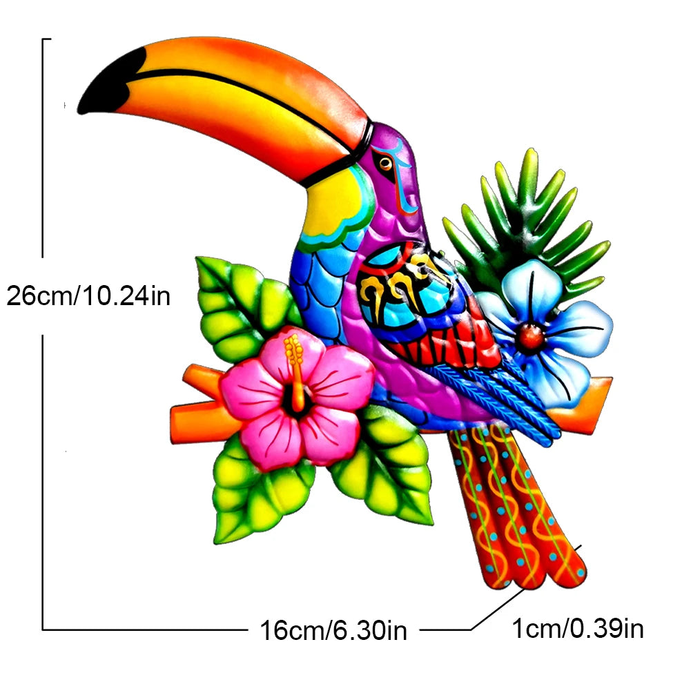 Iron Toucan Birds Wall Art Garden Iron Pendant Toucan Ornament for Fence