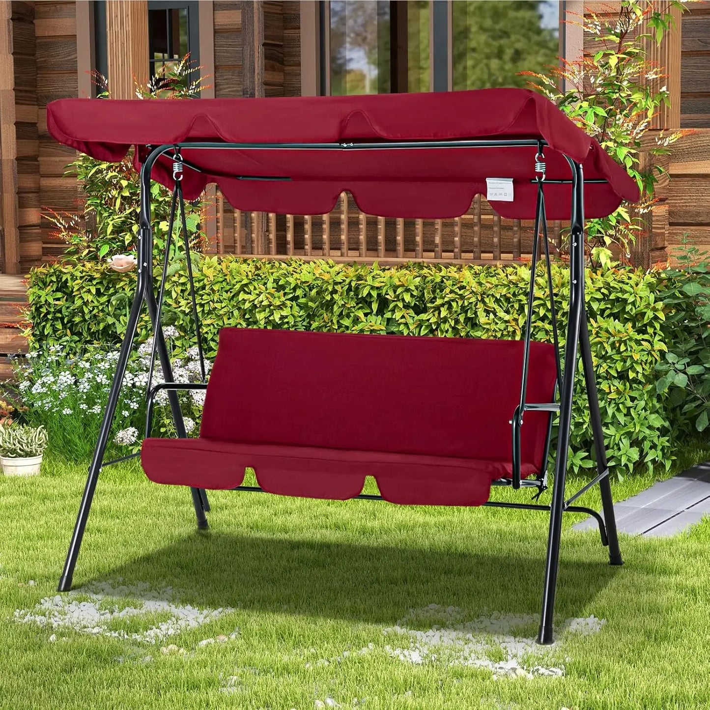 3-Seat Glider Patio Swings with Removable Cushion and Adjustable Canopy, Porch Bench for Garden
