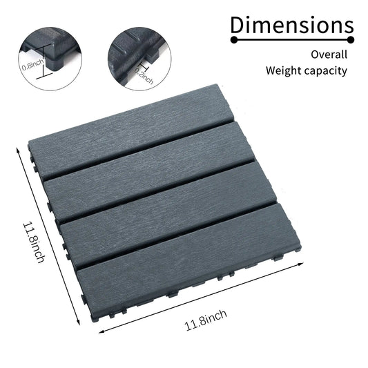 44 Pack Wood grain Interlocking Patio Deck Tiles- 12x12 Inch,