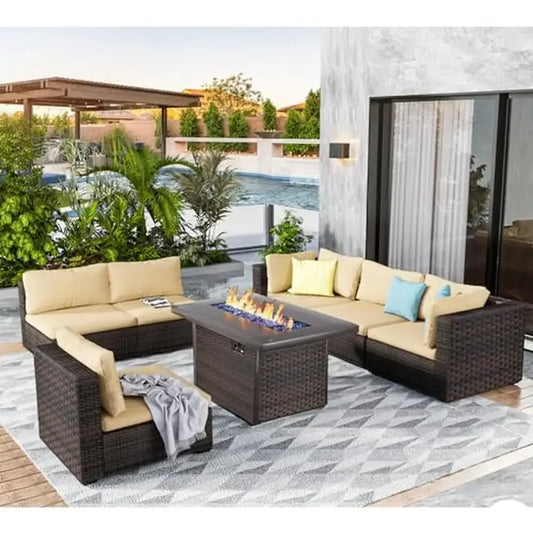 Outdoor Sectional Patio Furniture Set with Fire Pit Table