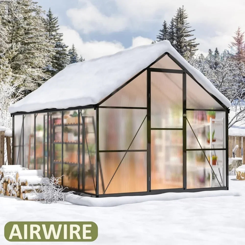 12x8 FT Polycarbonate Greenhouse with Roof Vent,