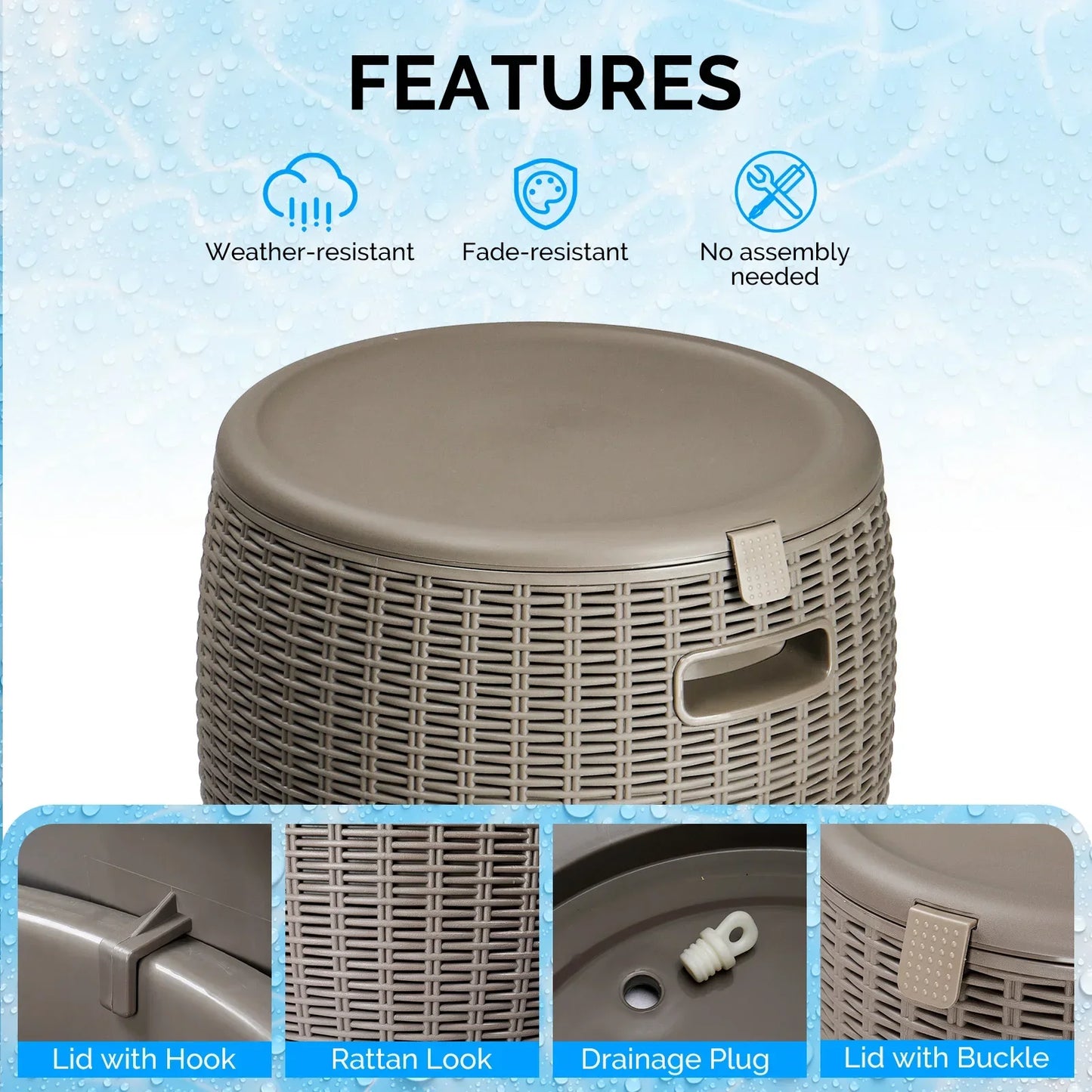 9.5 Gallon Cooler Side Table, Portable Ice Chest with Built-in Handle, Multifunctional Ice Cooler Outdoor Cocktail Side Table