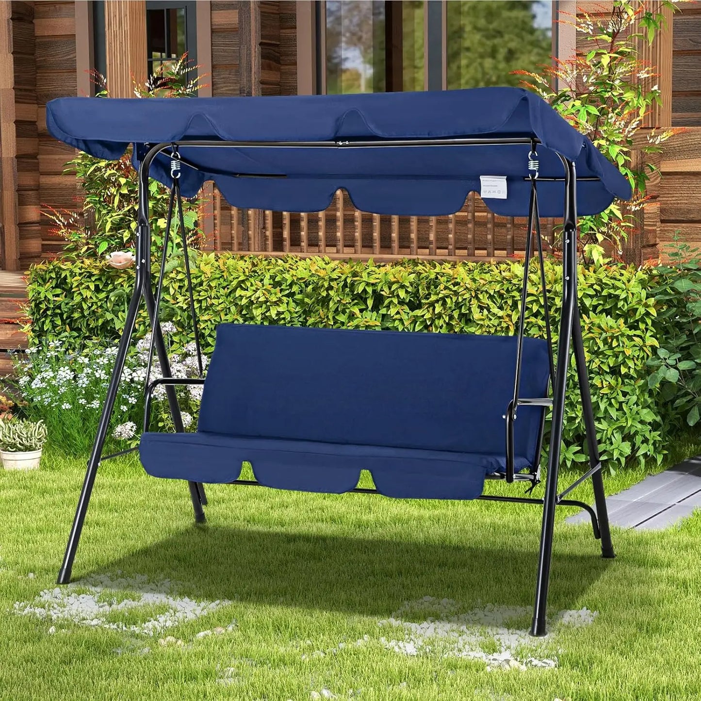 3-Seat Glider Patio Swings with Removable Cushion and Adjustable Canopy, Porch Bench for Garden