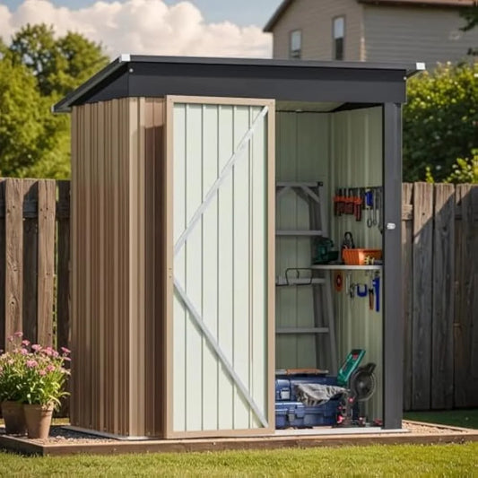 5×3FT Outdoor Storage Shed, Metal Patio Storaged Shed with Lockable Doors, Sheds & Outdoor Storages for Bike, Pool and Garden