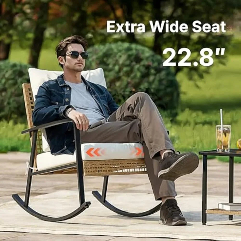 3 Piece Patio  Rocking Chairs Set of 2 with Coffee Table