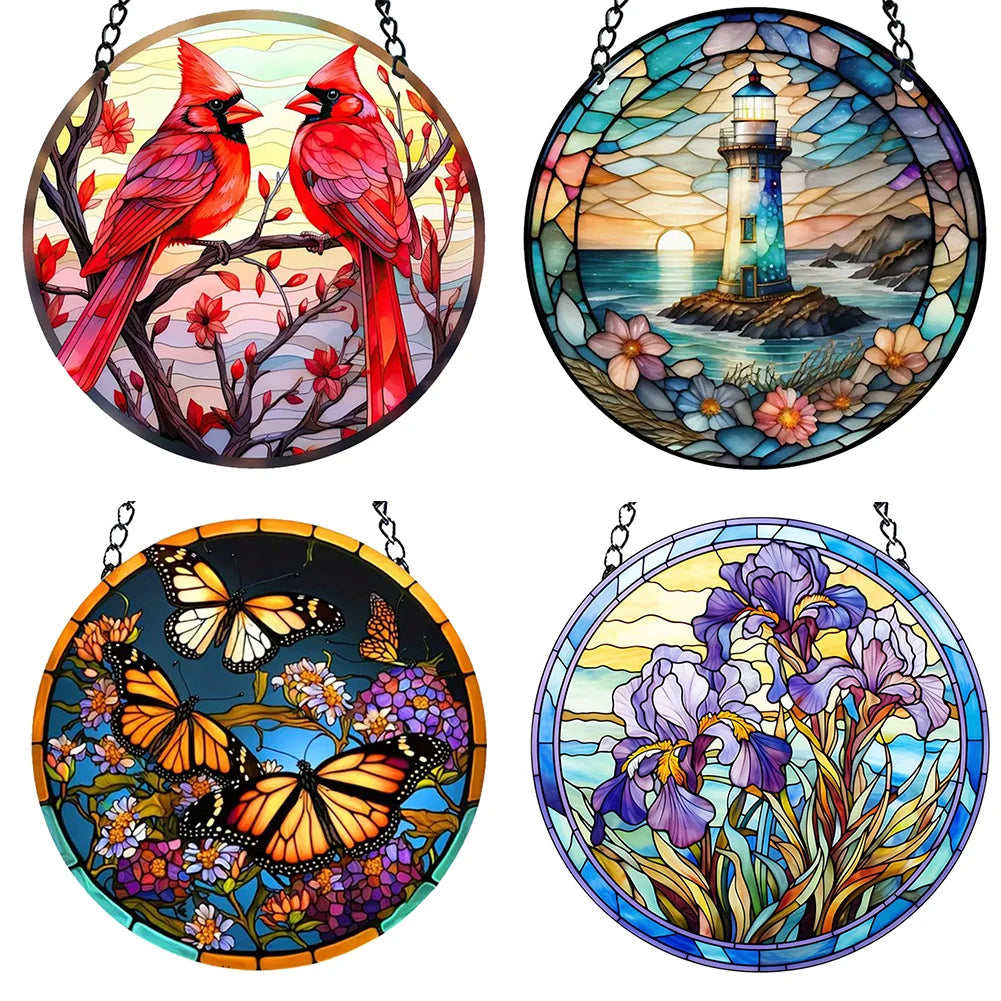 Suncatcher Home Decoration Panel with Chain and Hook Acrylic Abstract Orchid Waterproof for Garden Corridors