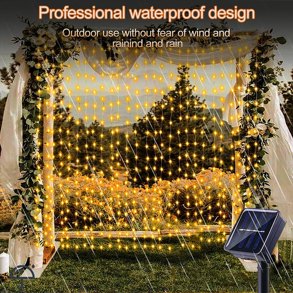300Leds Solar Curtain Light Garden Decor Christmas Holiday Lighting