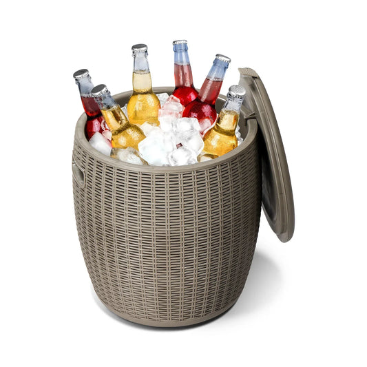 9.5 Gallon Cooler Side Table, Portable Ice Chest with Built-in Handle, Multifunctional Ice Cooler Outdoor Cocktail Side Table
