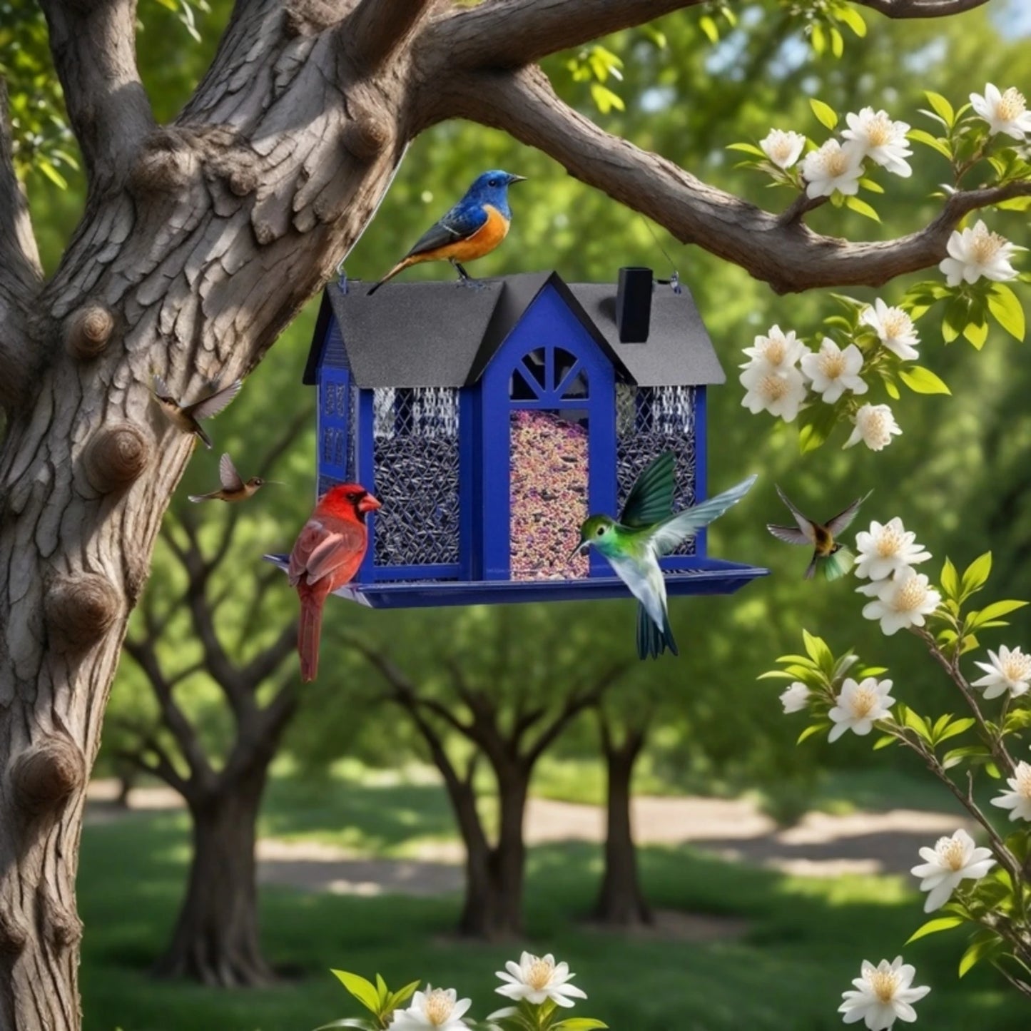 Suitable for Titles, Red Birds, Titles, Hummingbirds, Squirrel Protection and Weather-Resistant Metal Outdoor Garden Courtyard Decoration Bird Feeding Station, Gift for Use.