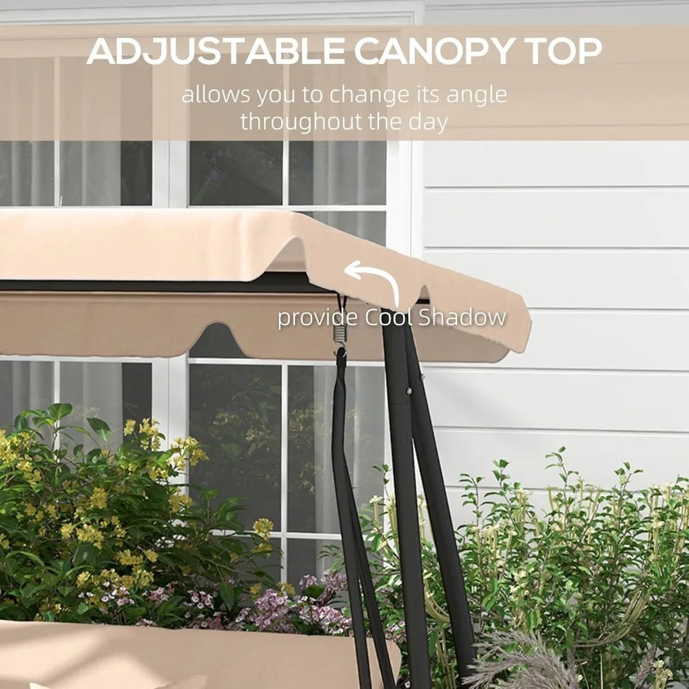 3-Seat Outdoor Patio Swing Chair, Converting Flatbed, Outdoor Swing Glider with Adjustable Canopy, Removable Cushion and Pillow