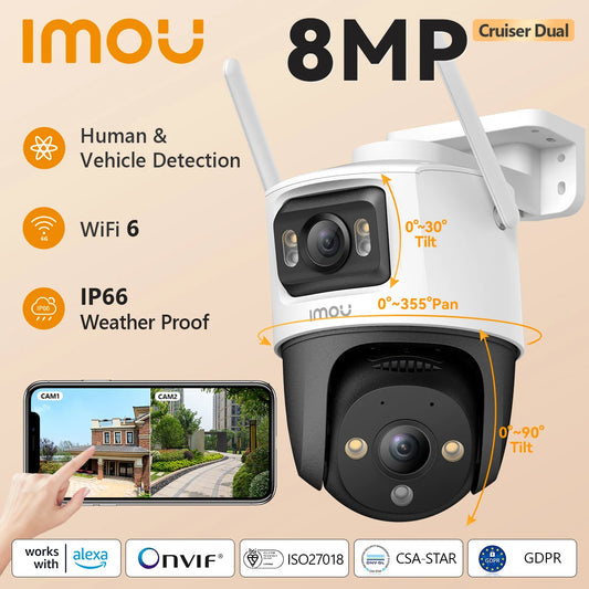 IMOU Cruiser Dual 8MP Dual Lens Outdoor  Camera Home Security IP Camera AI Human & Vehicle Detection Surveillance Camera