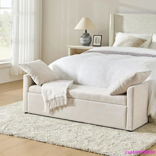 HOME Modern Storage Bench with Throw Pillows, 59.4" Extra Long Bedroom Ottoman Bench for End of Bed, Comfy Upholstered Footstool