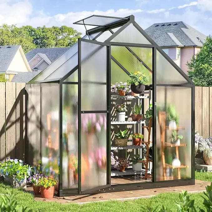 12x8 FT Polycarbonate Greenhouse with Roof Vent,