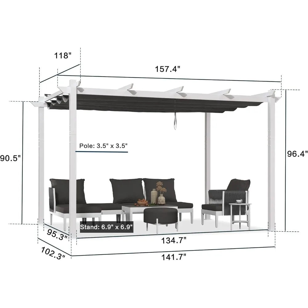 White Heavy-Duty  Patio Metal with Double Sun Shade Canopy for Gardens