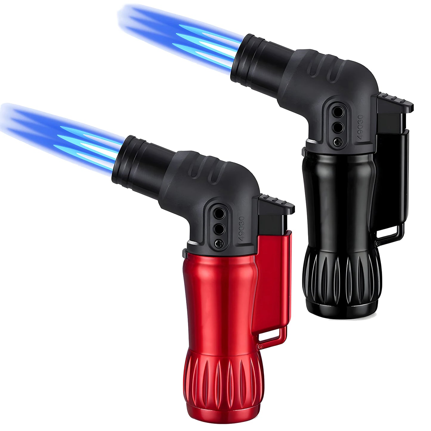 2pcs/Set Triple Jet Flame Torch Lighter Bend Head Design Refillable Butane Gas,