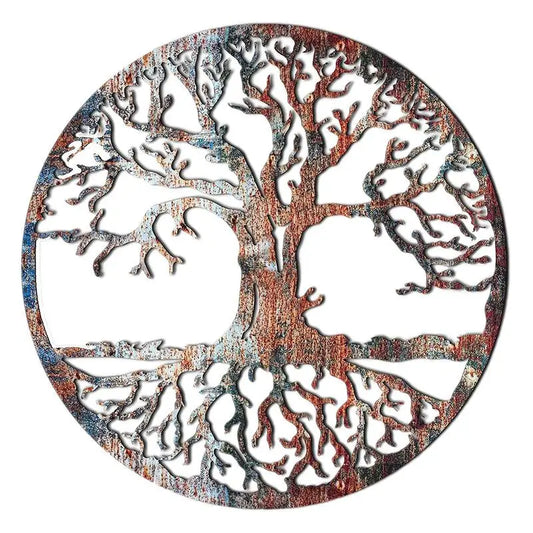 D Iron Tree Wall Sculpture Life Tree Silhouette Decor Wall Art Hollowed Out Hanging Sign For