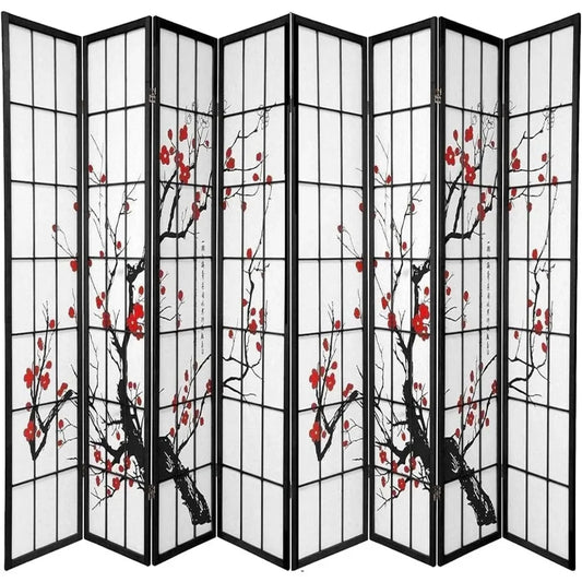 Blossom Screen - Portable, Foldable Shoji Style Room Divider - Plum Blossom, Freestanding Room Privacy Dressing Screen
