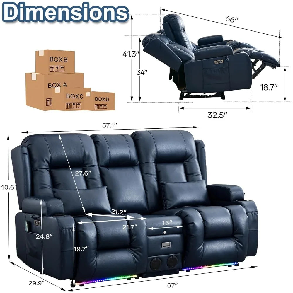 Power Loveseat Recliner Sofa with Massage & Heat Home Theater Seating with Console Electric Recliner RV Sofa
