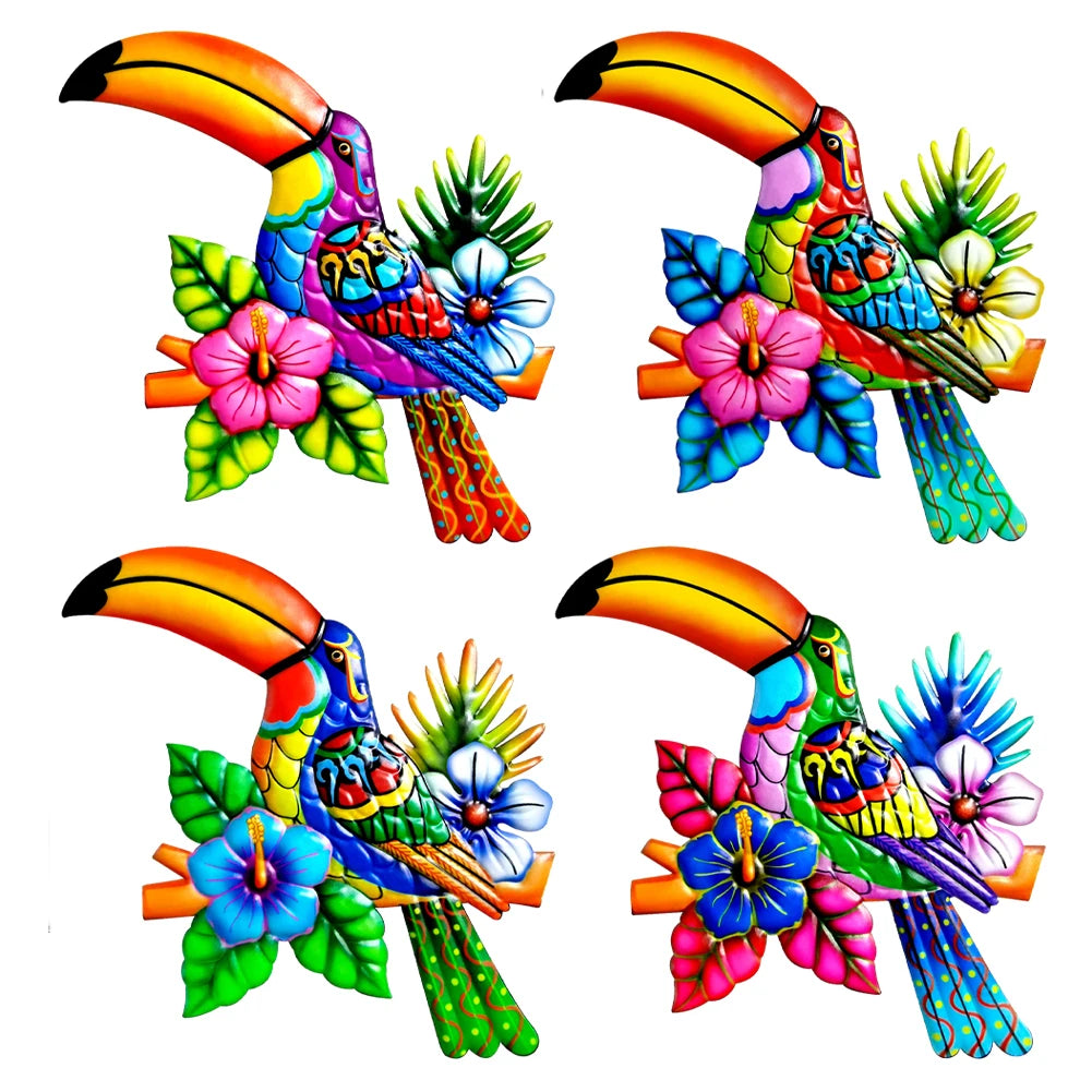 Iron Toucan Birds Wall Art Garden Iron Pendant Toucan Ornament for Fence