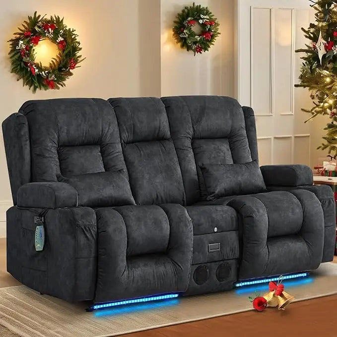 Power Loveseat Recliner Sofa with Massage & Heat Home Theater Seating with Console Electric Recliner RV Sofa