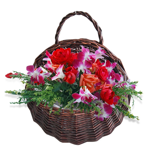 Wall Mounted Handmade Wicker Flower Pot Hanging Woven Rattan Vase Dried Flower Plant Basket Storage Container for Garden Balcony